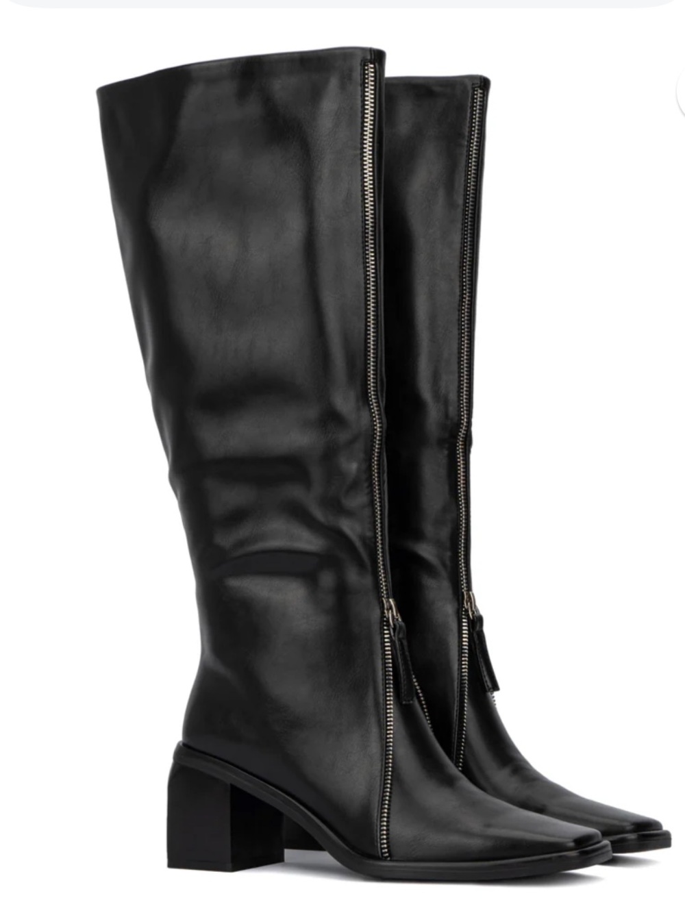 TORGEIS Black Shylah Tall Square Toe Zippered Boots Size 8
